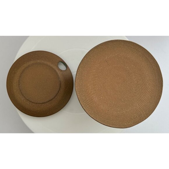 Handmade Green & Brown Pottery Spool Sewing Caddy Hole For Scissors Pin Cushion - Picture 6 of 6